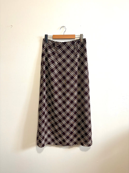 Vintage Long Brown Plaid Skirt