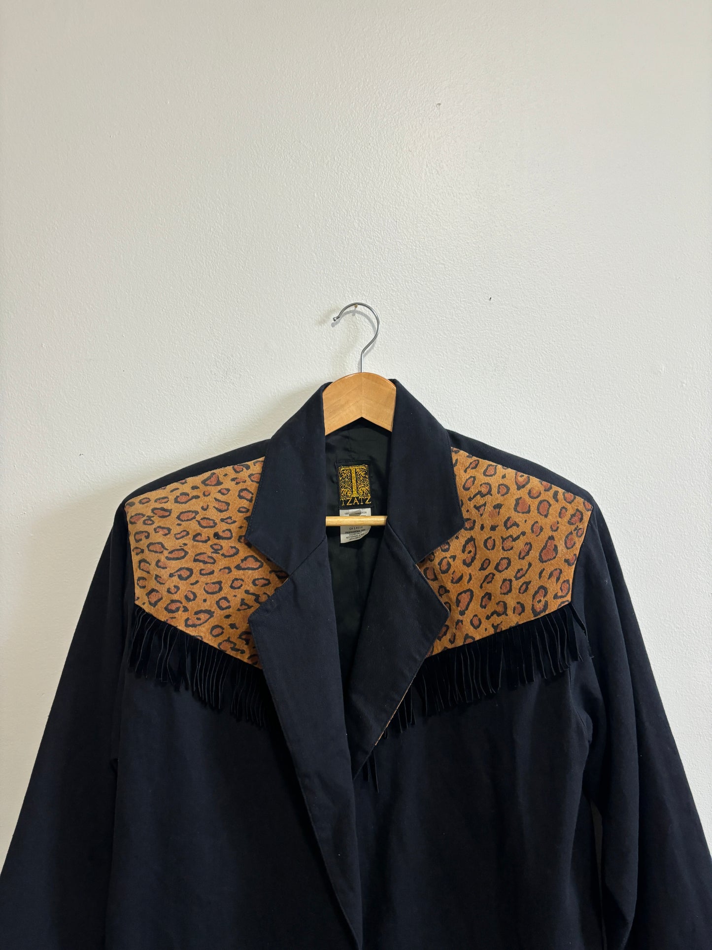 Vintage Black & Cheetah Fringe Blazer