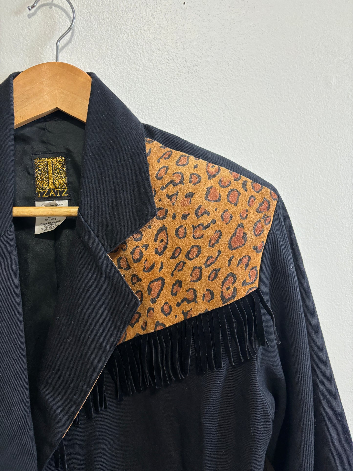 Vintage Black & Cheetah Fringe Blazer